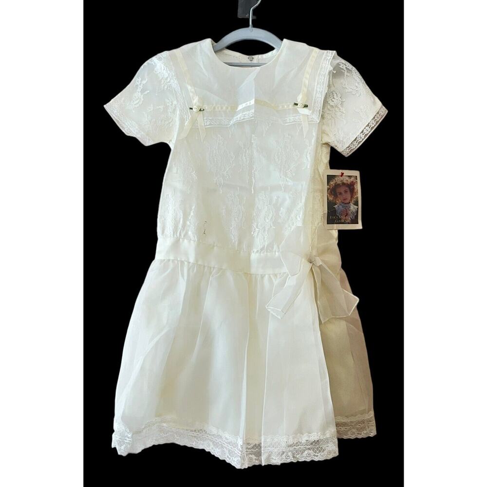 NWT Vintage JESSICA MCCLINTOCK GUNNE SAX Dress •Girl 6• Off White Lace Bow NEW